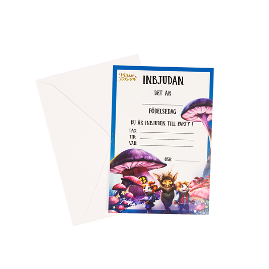 202799 Inbjudningskort 8st m. kuvert, Molo, Musse & Helium