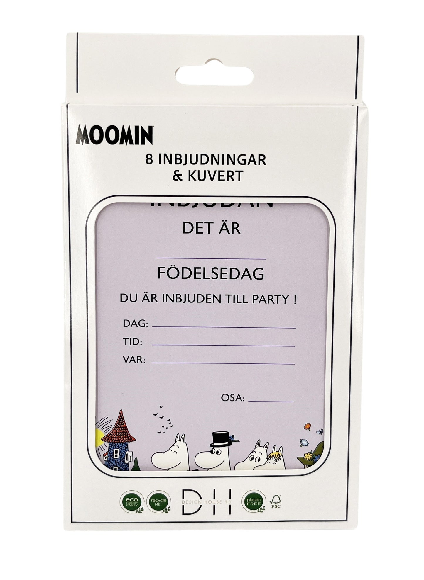 203256 Inbjudningskort 8st m. kuvert, Kalas, Mumin