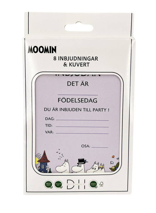 203256 Inbjudningskort 8st m. kuvert, Kalas, Mumin