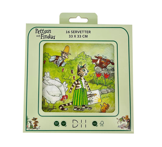 203695 Servetter 33x33cm, 16st, Hönor, Pettson & Findus
