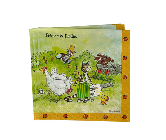 203695 Servetter 33x33cm, 16st, Hönor, Pettson & Findus