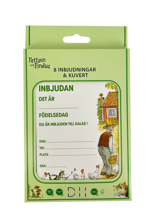 203700 Inbjudningskort 8st m. kuvert, Pettson & Findus