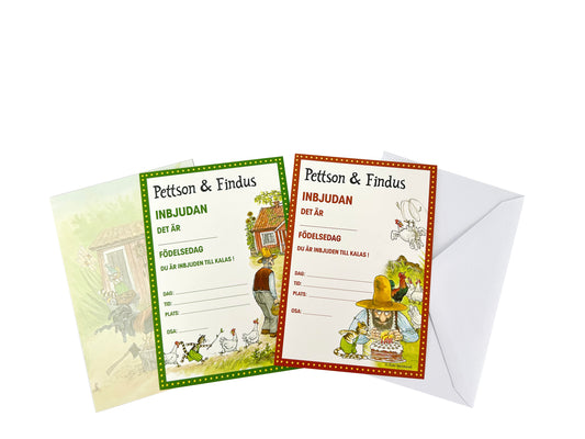 203700 Inbjudningskort 8st m. kuvert, Pettson & Findus