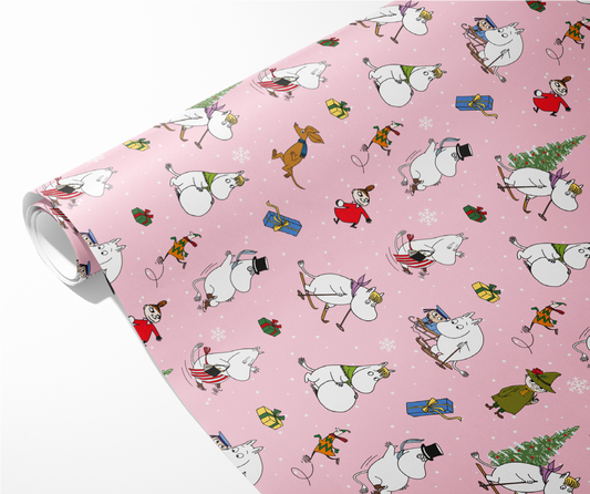 204478-RO ∙ Julpapper Mumin, Rosa, 4mx70cm