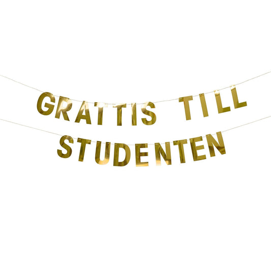Girlang, "GRATTIS TILL STUDENTEN", Guld Student Grossist - Studentdukning Grossist - Studenttillbehör Grossist - Designhouse95 - Engångsartiklar, Student, Jul, Nyår, Fest, Kalas