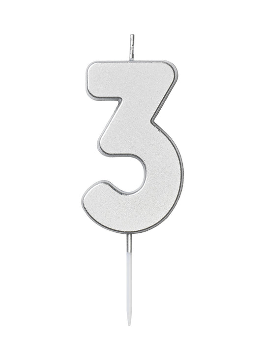 Nummerljus 1st, 3, silver Tårtljus - Grossist Engångsartiklar - Grossist Fest - Grossist Party - Engångsartiklar, Student, Jul, Nyår, Fest, Kalas