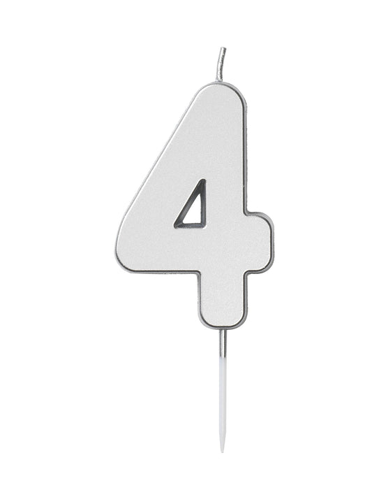 Nummerljus 1st, 4, silver Tårtljus - Grossist Engångsartiklar - Grossist Fest - Grossist Party - Engångsartiklar, Student, Jul, Nyår, Fest, Kalas