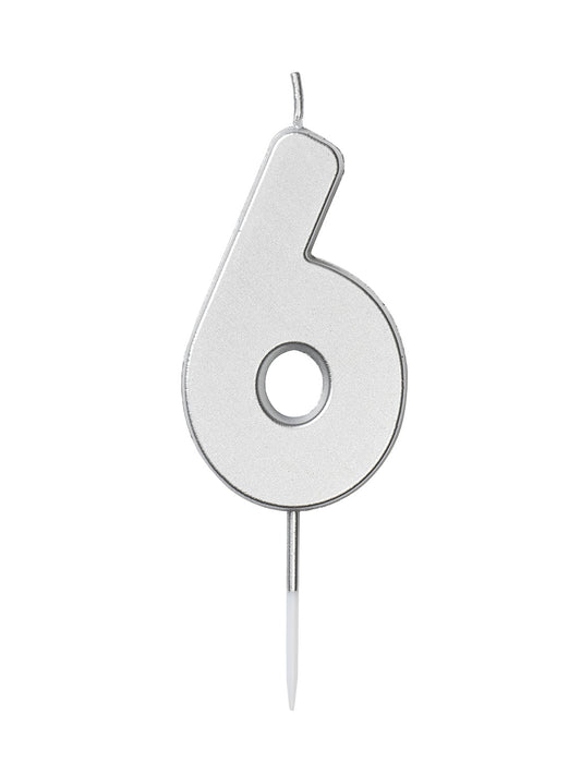 Nummerljus 1st, 6, silver Tårtljus - Grossist Engångsartiklar - Grossist Fest - Grossist Party - Engångsartiklar, Student, Jul, Nyår, Fest, Kalas
