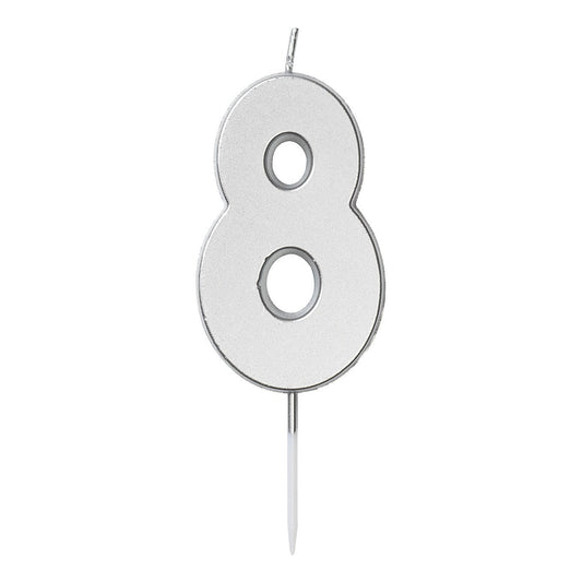 Nummerljus 1st, 8, silver Tårtljus - Grossist Engångsartiklar - Grossist Fest - Grossist Party - Engångsartiklar, Student, Jul, Nyår, Fest, Kalas