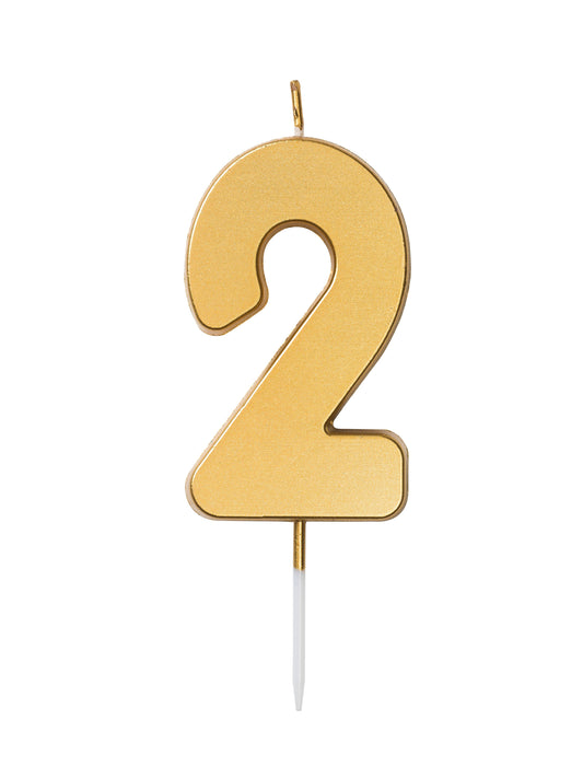 Number candle 2, gold, 6,5 x 4cm - Engångsartiklar, Student, Jul, Nyår, Fest, Kalas