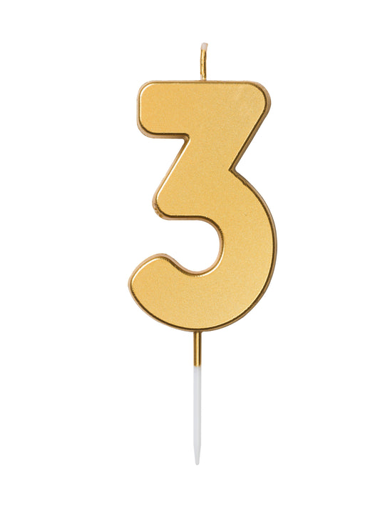 Number candle 3, gold, 6,5 x 4cm - Engångsartiklar, Student, Jul, Nyår, Fest, Kalas