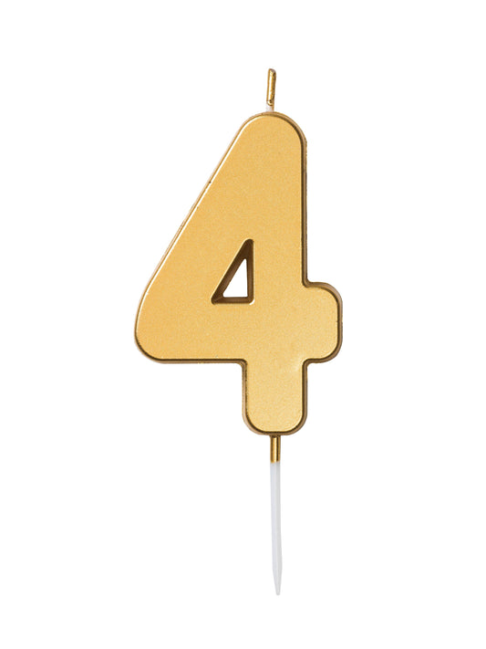 Number candle 4, gold, 6,5 x 4cm - Engångsartiklar, Student, Jul, Nyår, Fest, Kalas