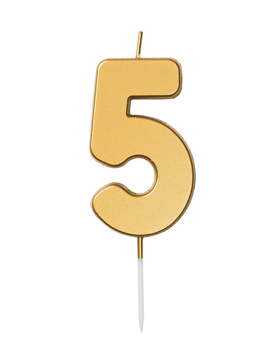 Number candle 5, gold, 6,5 x 4cm - Engångsartiklar, Student, Jul, Nyår, Fest, Kalas