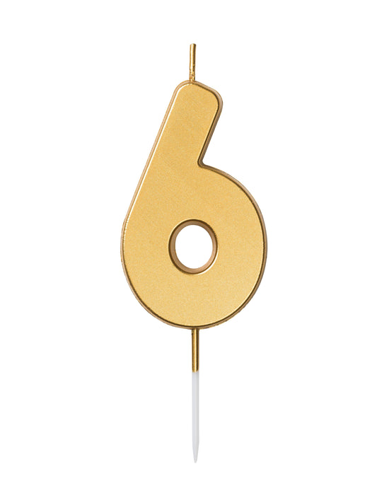 Number candle 6, gold, 6,5 x 4cm - Engångsartiklar, Student, Jul, Nyår, Fest, Kalas
