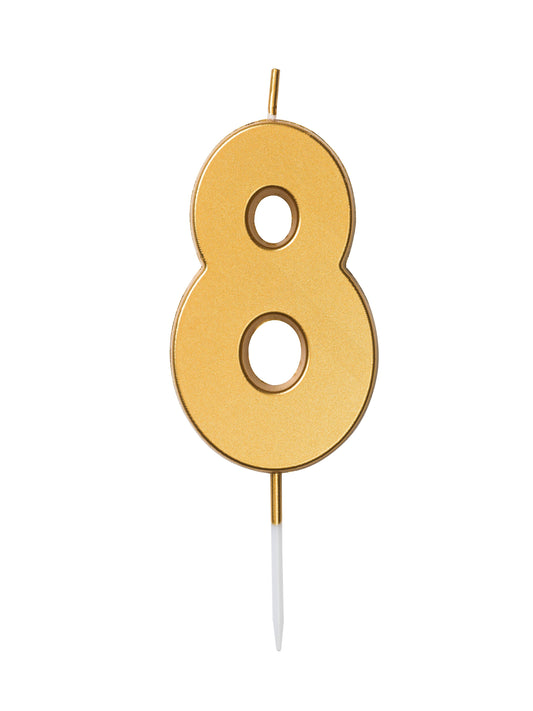 Number candle 8, gold, 6,5 x 4cm - Engångsartiklar, Student, Jul, Nyår, Fest, Kalas