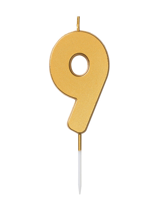 Number candle 9, gold, 6,5 x 4cm - Engångsartiklar, Student, Jul, Nyår, Fest, Kalas