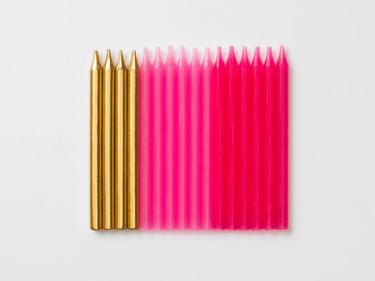 Cake candle 0,5 x 7,5cm, 16pcs Pink/gold - Engångsartiklar, Student, Jul, Nyår, Fest, Kalas