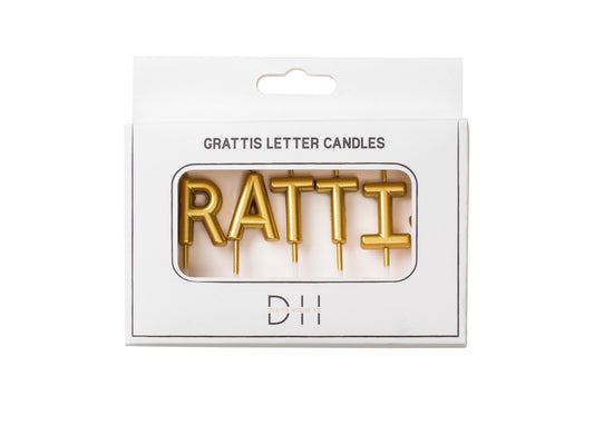 Tårtljus "Grattis", Guld - Grossist Engångsartiklar - Grossist Fest - Grossist Party - Engångsartiklar, Student, Jul, Nyår, Fest, Kalas