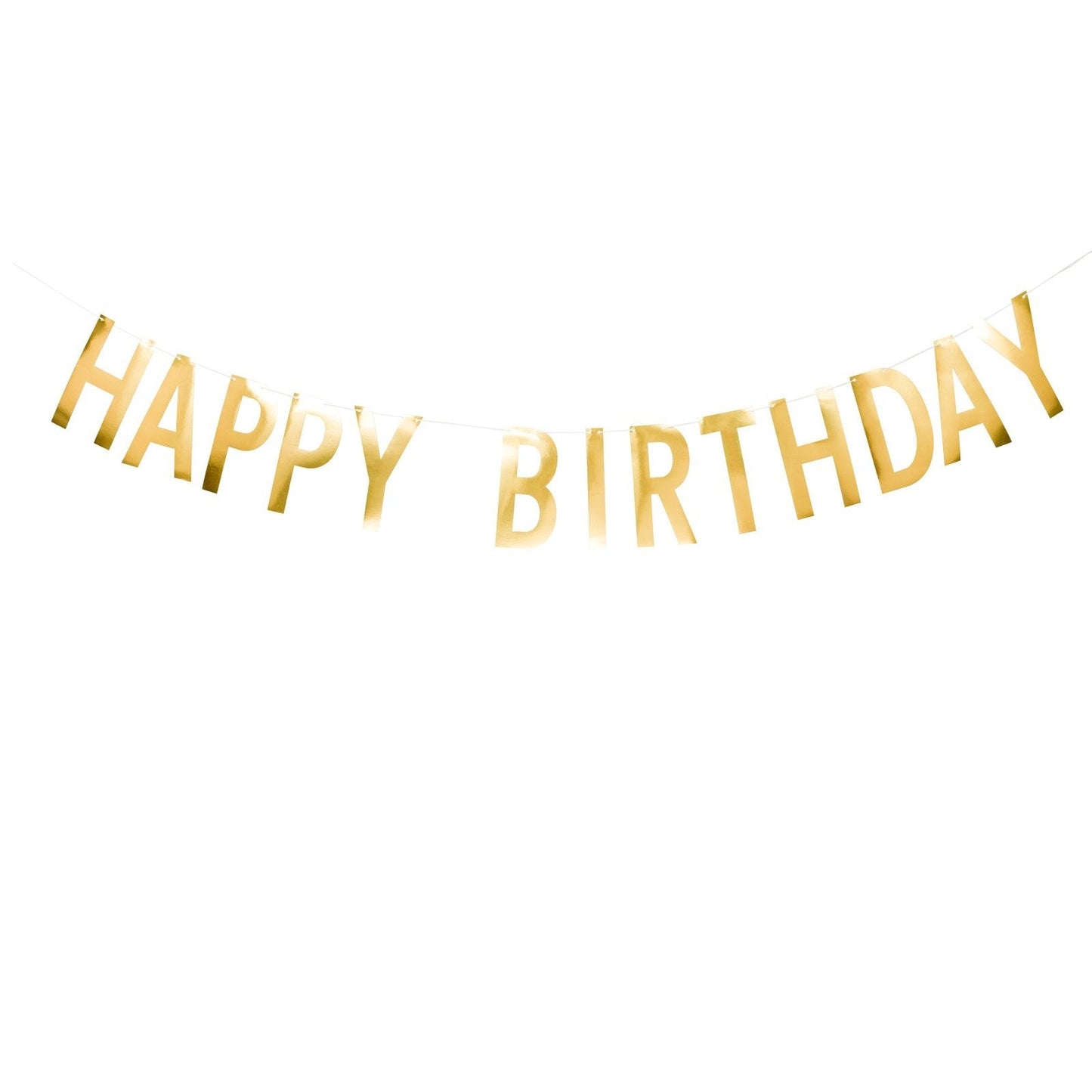 Banner - Happy Birthday, gold foil, letters 20cm high and 2m long - Engångsartiklar, Student, Jul, Nyår, Fest, Kalas