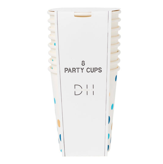 Pappersmuggar 250ml, 8st, Blå prickar Muggar - Grossist - Designhouse95 - Engångsartiklar, Student, Jul, Nyår, Fest, Kalas