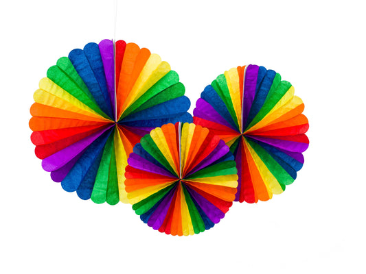 Paperfan 3 assorted sizes, 304mm, 254mm, 203mm, Pride - Engångsartiklar, Student, Jul, Nyår, Fest, Kalas