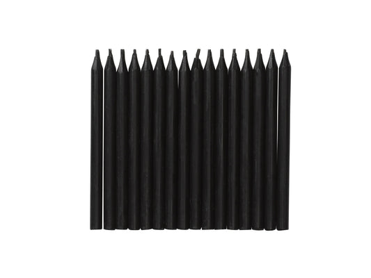 Cake candle 0,5 x 7,5cm, 16pcs Black - Engångsartiklar, Student, Jul, Nyår, Fest, Kalas