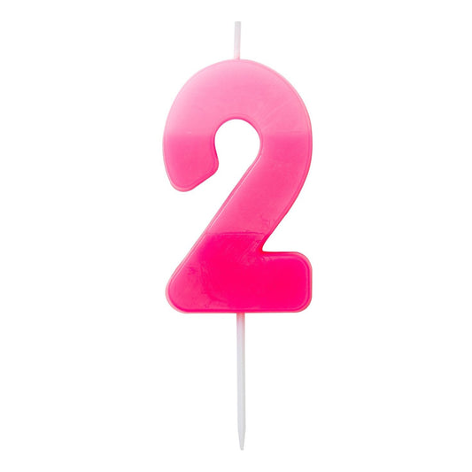 Number candle 2, pink, 6,5 x 4cm - Engångsartiklar, Student, Jul, Nyår, Fest, Kalas