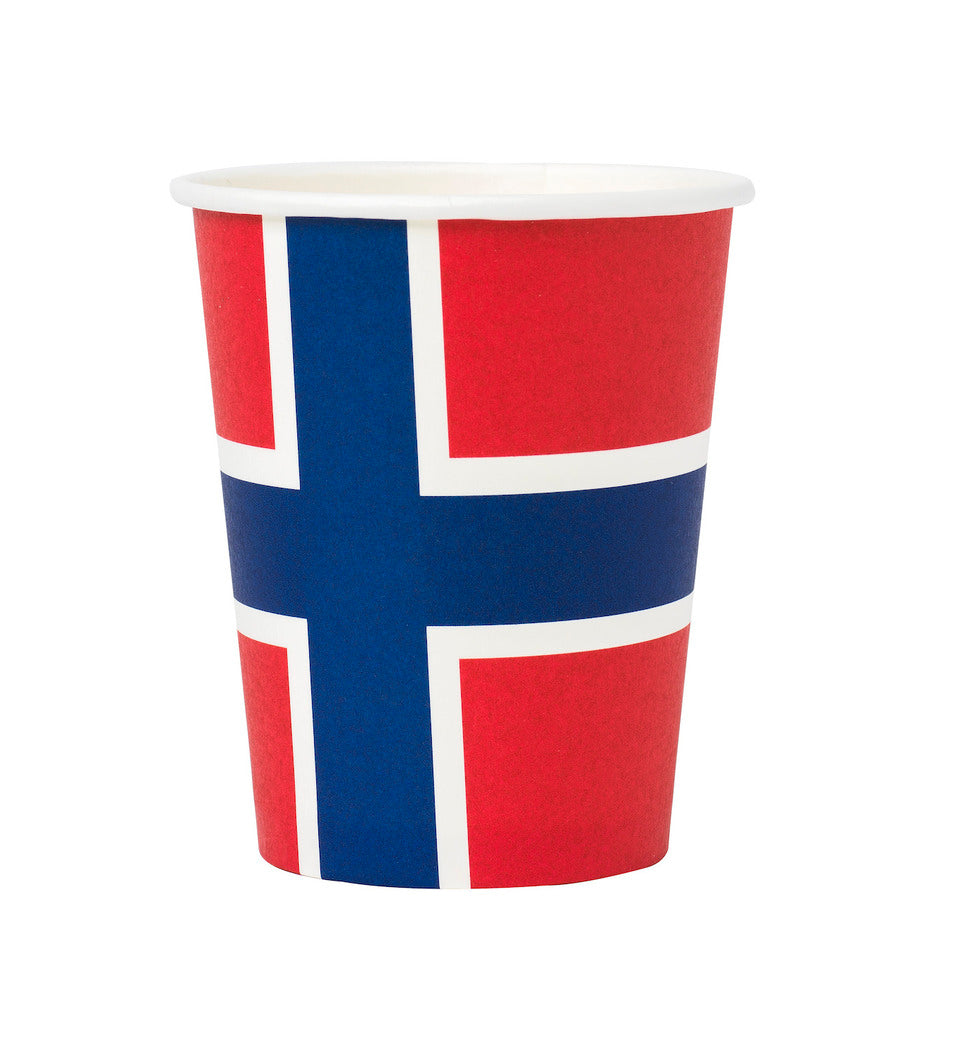 Pappersmuggar 250ml, 8st, Norska flaggan Muggar - Grossist - Designhouse95 - Engångsartiklar, Student, Jul, Nyår, Fest, Kalas