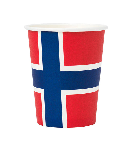 Pappersmuggar 250ml, 8st, Norska flaggan Muggar - Grossist - Designhouse95 - Engångsartiklar, Student, Jul, Nyår, Fest, Kalas