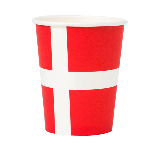 Pappersmuggar 250ml, 8st, Danska flaggan Muggar - Grossist - Designhouse95 - Engångsartiklar, Student, Jul, Nyår, Fest, Kalas