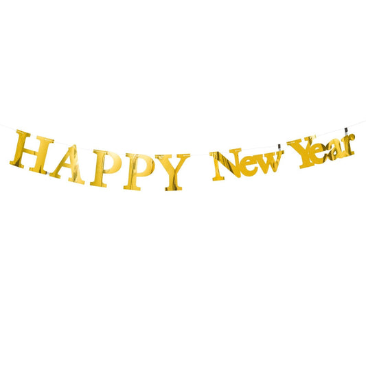 Girlang "Happy New Year", Guld - Grossist Nyårsdukning - - Designhouse95 - Grossist Nyårsprodukter - Grossist Nyårsartiklar - Engångsartiklar, Student, Jul, Nyår, Fest, Kalas