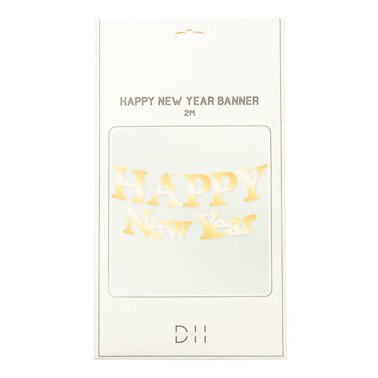 Girlang "Happy New Year", Guld - Grossist Nyårsdukning - - Designhouse95 - Grossist Nyårsprodukter - Grossist Nyårsartiklar - Engångsartiklar, Student, Jul, Nyår, Fest, Kalas