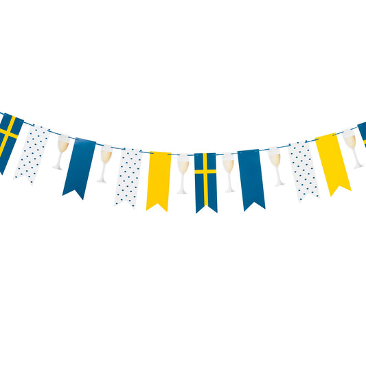 Girlang, Flaggor & Champagneglas, Svenska flaggan Student Grossist - Studentdukning Grossist - Studenttillbehör Grossist - Designhouse95 - Engångsartiklar, Student, Jul, Nyår, Fest, Kalas