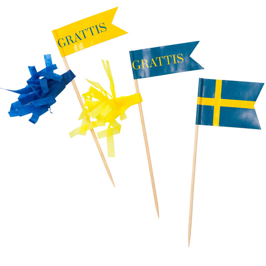 Cake toppers, 24st, Svenska flaggan Student Grossist - Studentdukning Grossist - Studenttillbehör Grossist - Designhouse95 - Engångsartiklar, Student, Jul, Nyår, Fest, Kalas
