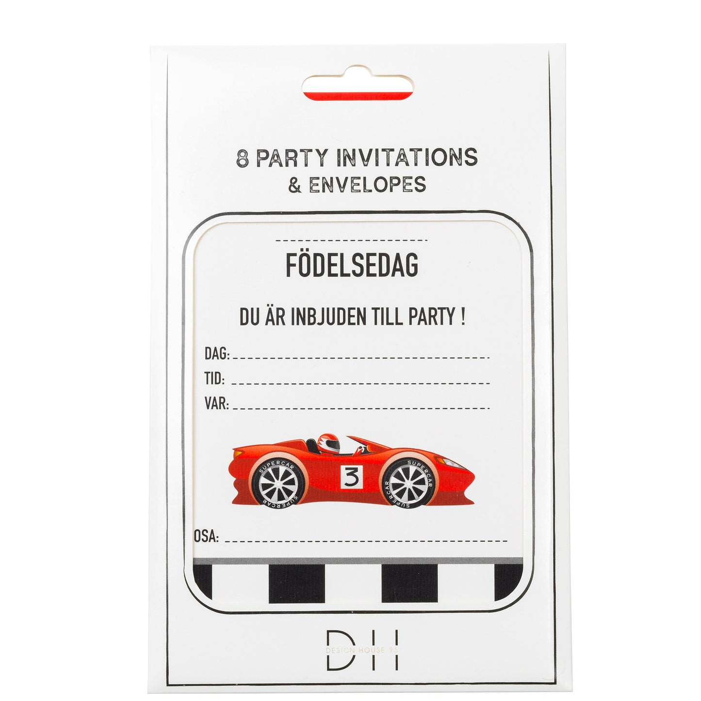 Inbjudningskort, 8st kort m. kuvert, Racing DesignHouse95 - Barnkalas Grossist - Festdukning Grossist - Engångsartiklar, Student, Jul, Nyår, Fest, Kalas