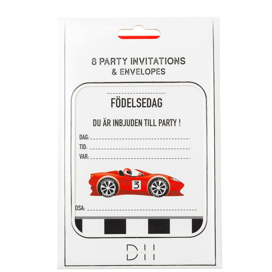 Inbjudningskort, 8st kort m. kuvert, Racing DesignHouse95 - Barnkalas Grossist - Festdukning Grossist - Engångsartiklar, Student, Jul, Nyår, Fest, Kalas