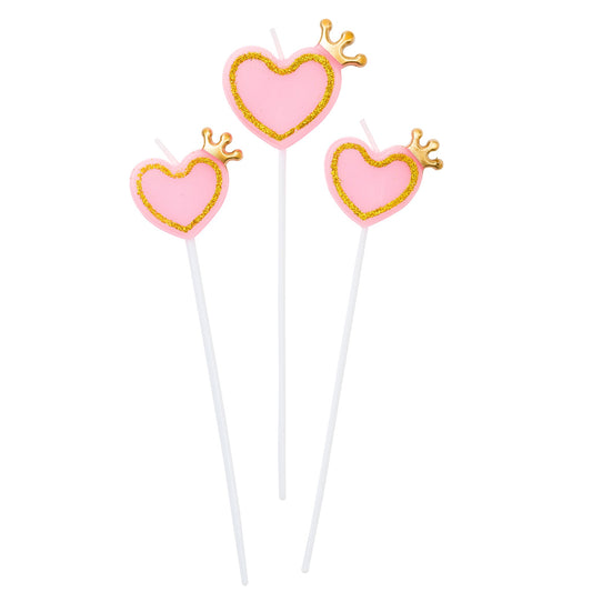 Tårtljus hjärtan, 3st, Krona - Grossist Engångsartiklar - Grossist Fest - Grossist Party - Engångsartiklar, Student, Jul, Nyår, Fest, Kalas