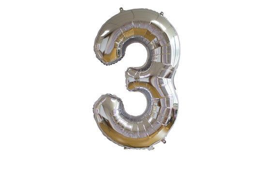 Foil balloon, 3, 86cm, Silver