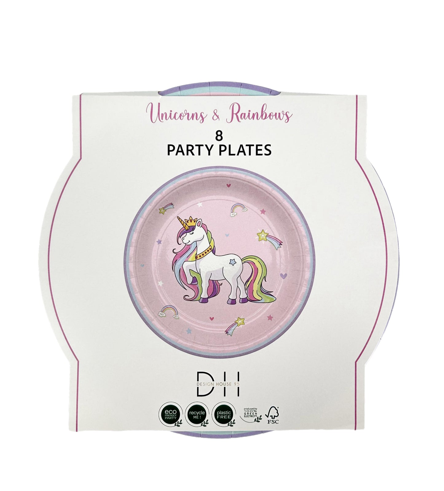 204348 Papperstallrik 23cm, 8st, Unicorns & Rainbows