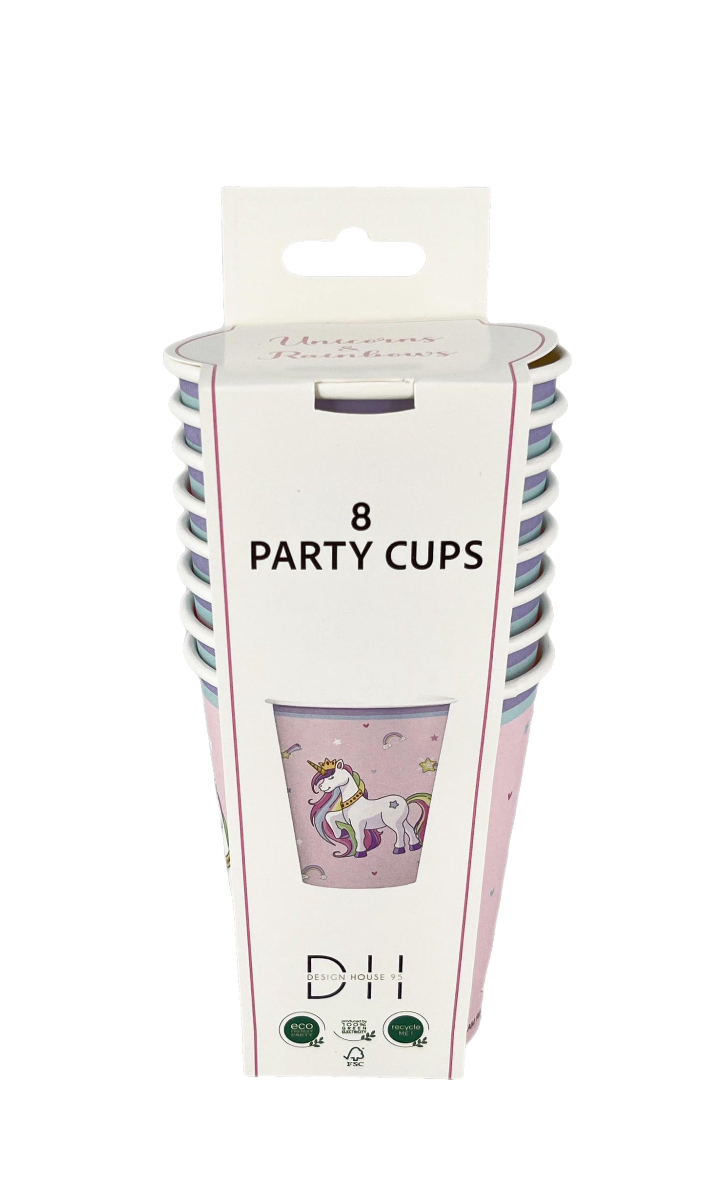 204349 Pappersmugg 250ml, 8st, Unicorns & Rainbows
