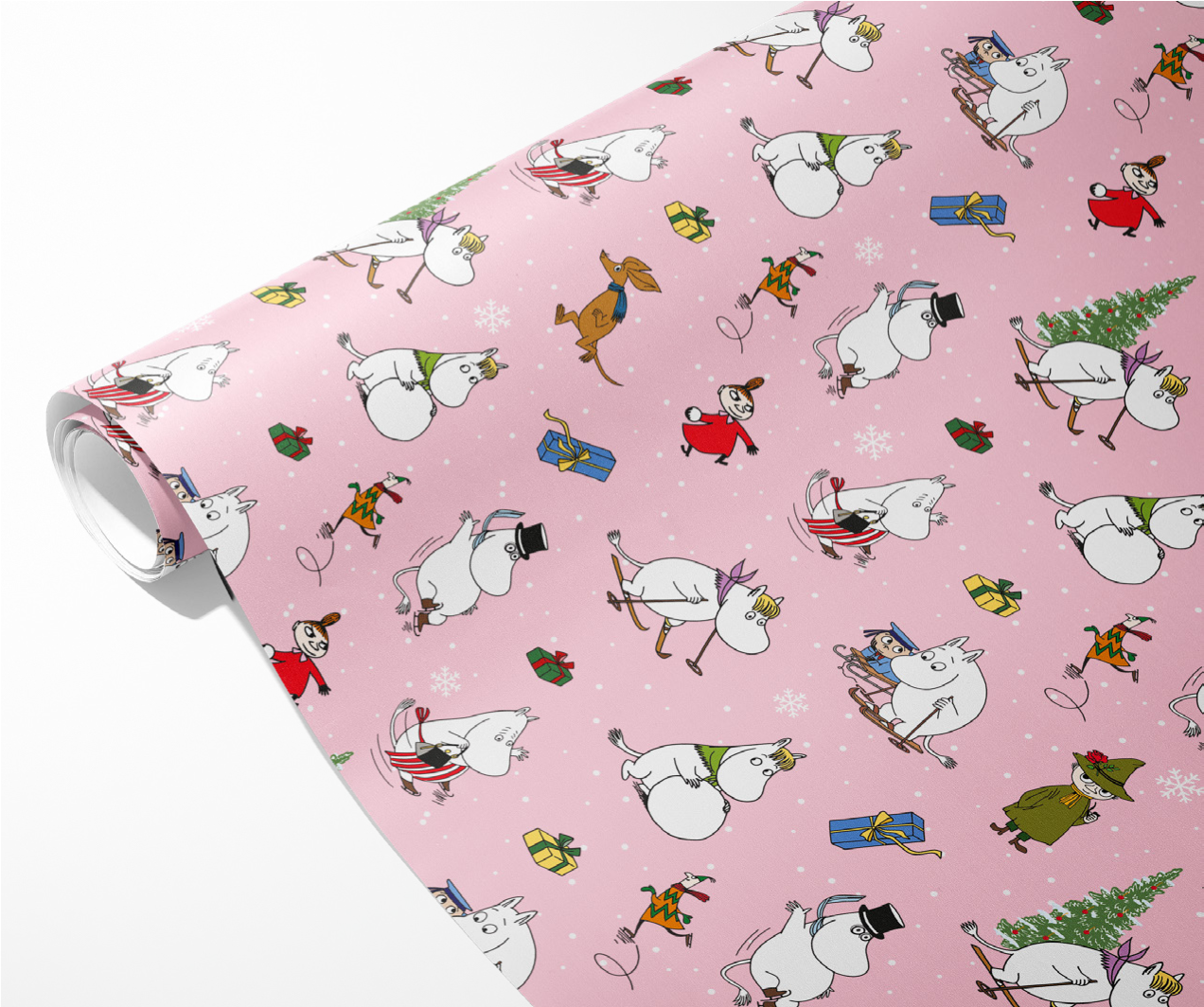204478-RO ∙ Julpapper Mumin, Rosa, 4mx70cm