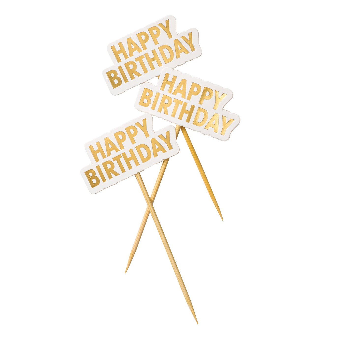 Cake toppers "HAPPY BIRTHDAY", 10st, guld Tårtpynt - Grossist Engångsartiklar - Grossist Fest - Grossist Party - Engångsartiklar, Student, Jul, Nyår, Fest, Kalas