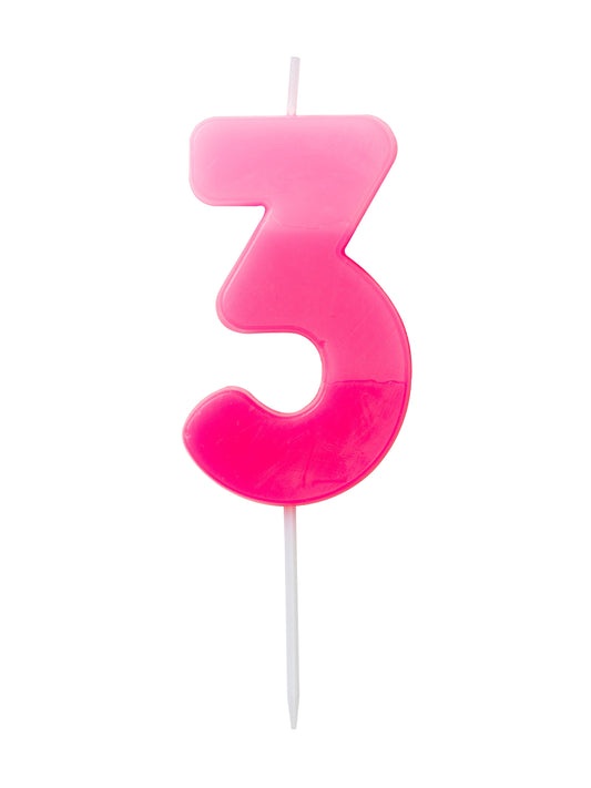 Number candle 3, pink, 6,5 x 4cm - Engångsartiklar, Student, Jul, Nyår, Fest, Kalas