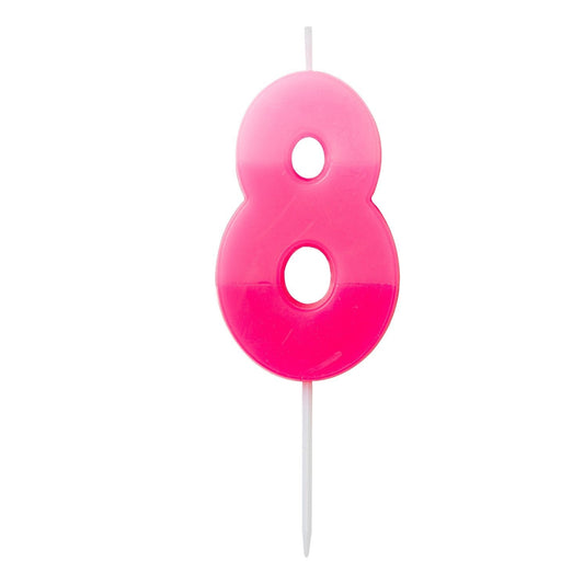 Number candle 8, pink, 6,5 x 4cm - Engångsartiklar, Student, Jul, Nyår, Fest, Kalas