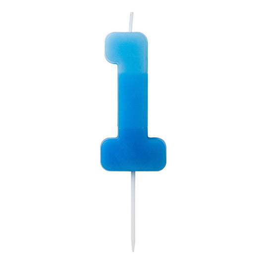 Number candle 1, blue, 6,5 x 4cm - Engångsartiklar, Student, Jul, Nyår, Fest, Kalas