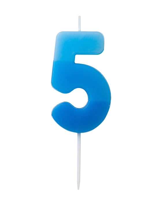 Number candle 5, blue, 6,5 x 4cm - Engångsartiklar, Student, Jul, Nyår, Fest, Kalas