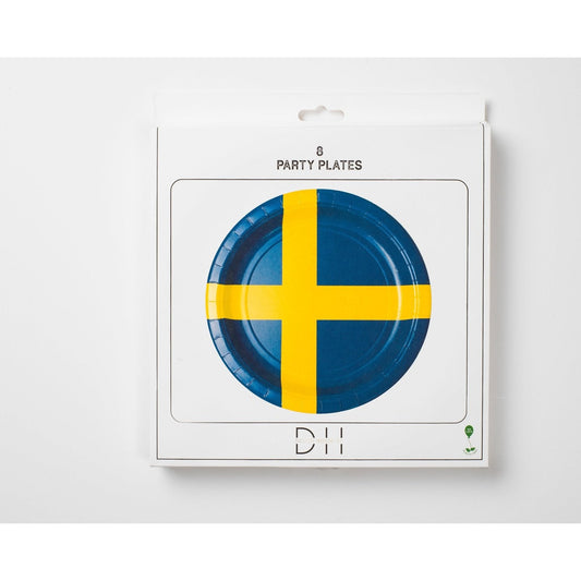 Papperstallrik, 8st, Svenska flaggan Tallrikar - Grossist - Designhouse95 - Engångsartiklar, Student, Jul, Nyår, Fest, Kalas