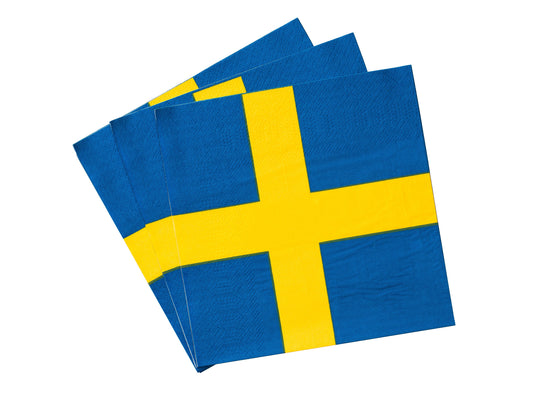 Servett, 20st, 3-lager, Svenska flaggan Servetter - Grossist - Designhouse95 - Engångsartiklar, Student, Jul, Nyår, Fest, Kalas